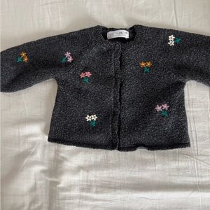 Zara Floral Embroidered Cardigan - Gray